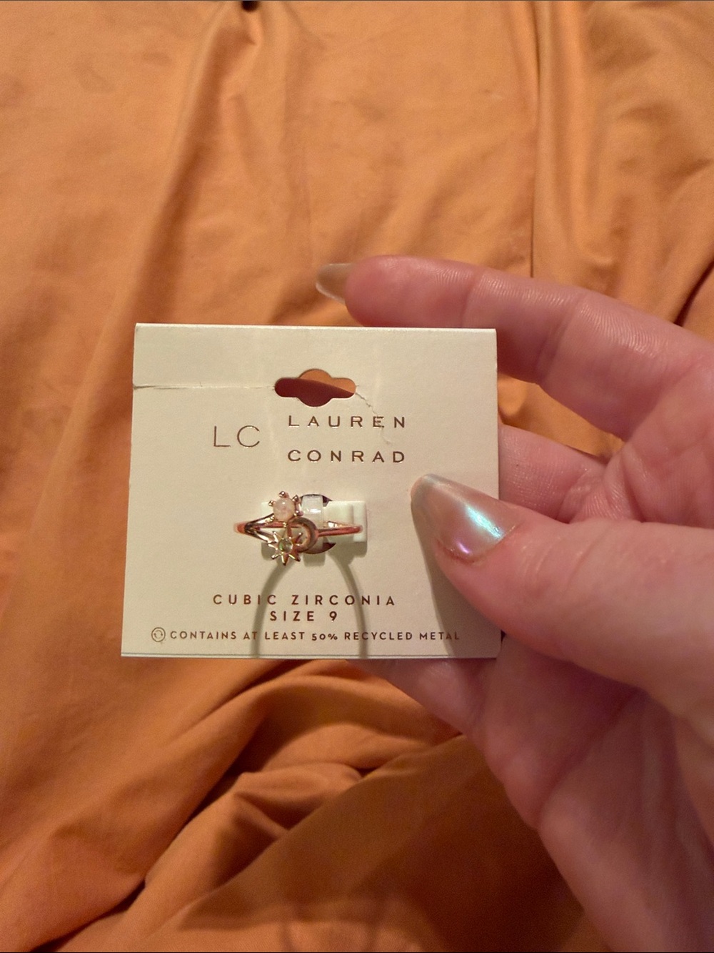 LC Lauren Conrad Rose Gold Star & Moon Ring with Pink Accent